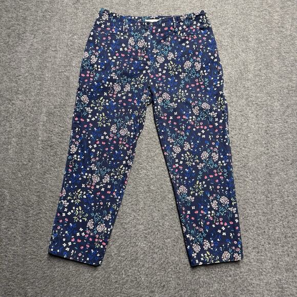 Talbots Petites Blue Floral Heritage Cropped Pants Capris Size 2P Cotton Pockets - Picture 1 of 7